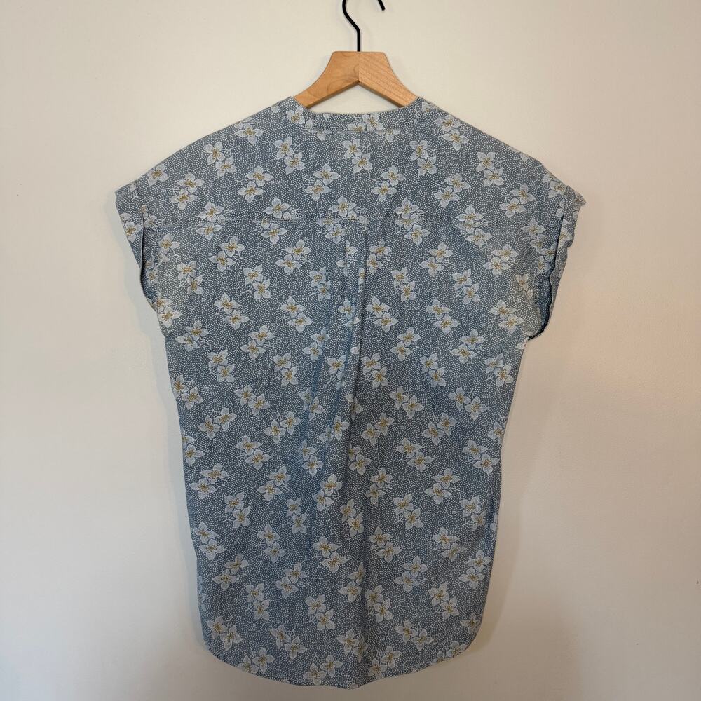 J. Crew Mercantile Floral Band Collar Button Down Blouse Blue XS - Picture 4 of 4